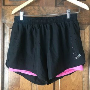 NWT Arsuxeo Black w/Pink 2 in 1 Running Shorts X-Large